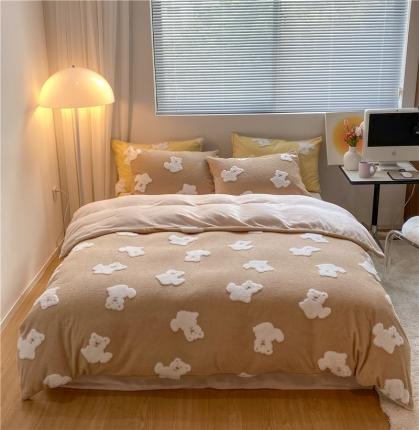 91家纺网 家纺一手货源 找家纺 棉眠 2021新款秋日熊熊系列四件套 冬日熊-咖