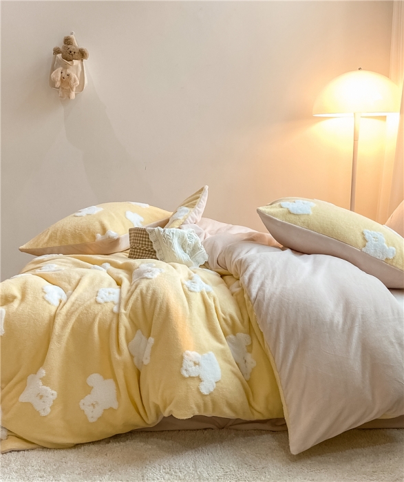 91家纺网 家纺一手货源 找家纺 棉眠 2021新款秋日熊熊系列四件套 冬日熊-黄