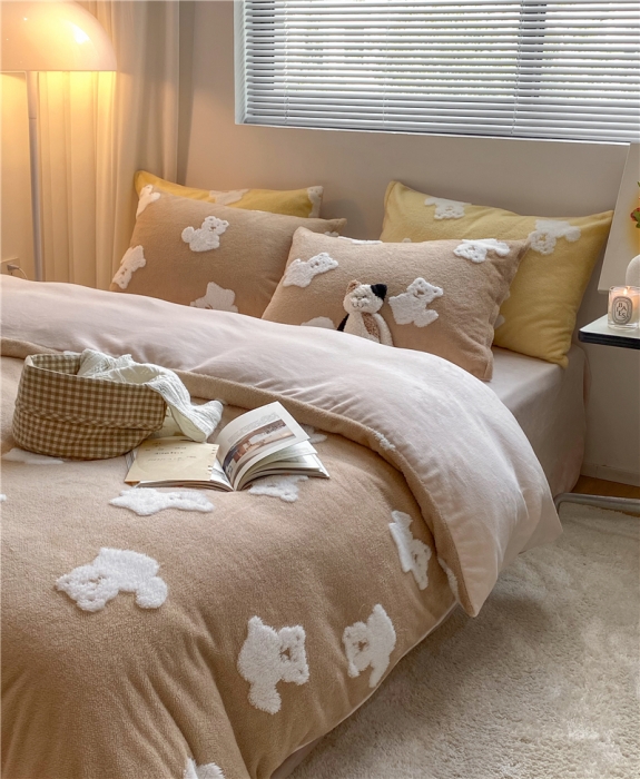 91家纺网 家纺一手货源 找家纺 棉眠 2021新款秋日熊熊系列四件套 冬日熊-咖