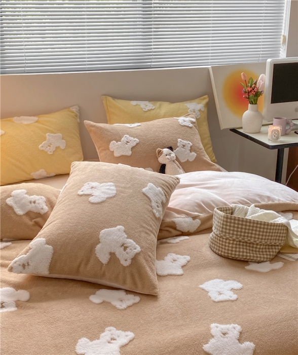 91家纺网 家纺一手货源 找家纺 棉眠 2021新款秋日熊熊系列四件套 冬日熊-咖