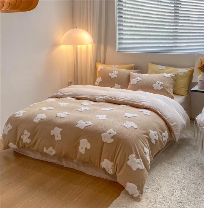 91家纺网 家纺一手货源 找家纺 棉眠 2021新款秋日熊熊系列四件套 冬日熊-咖