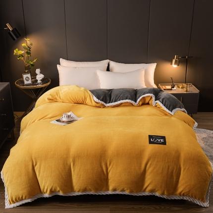 91家纺网 家纺一手货源 找家纺 宅部落 2021新款加厚牛奶绒被套 姜黄