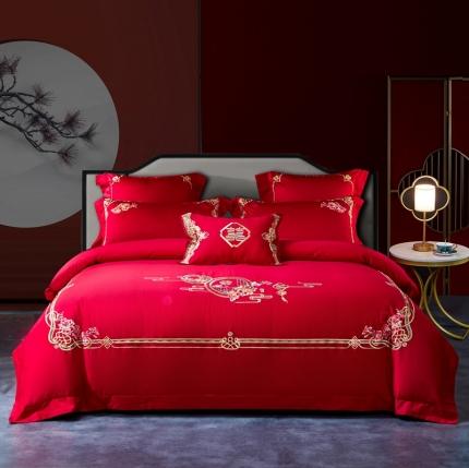 91家纺网 家纺一手货源 找家纺 总）高大尚 2021新款60s长绒棉系列婚庆多件套 钟爱一生