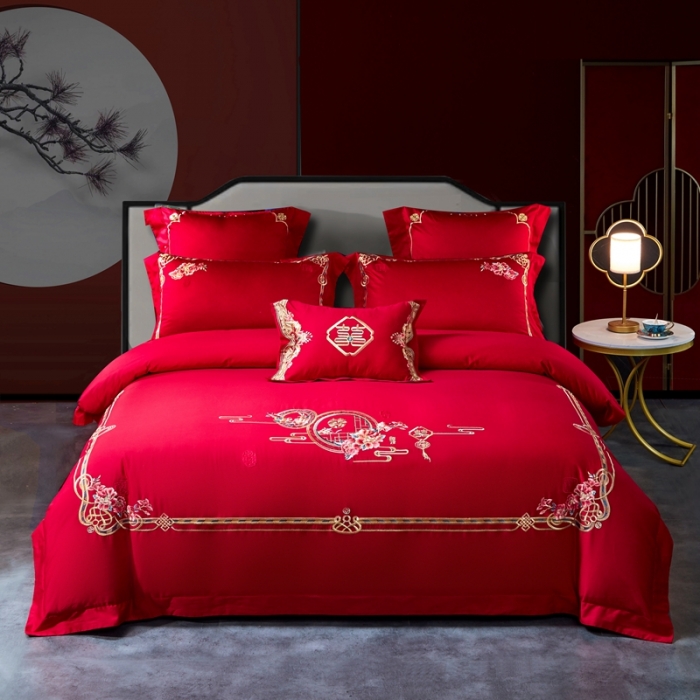 91家纺网 家纺一手货源 找家纺 总）高大尚 2021新款60s长绒棉系列婚庆多件套 钟爱一生