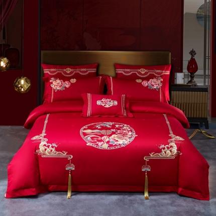 91家纺网 家纺一手货源 找家纺 总 高大尚 2021新款提花婚庆多件套 锦绣良缘