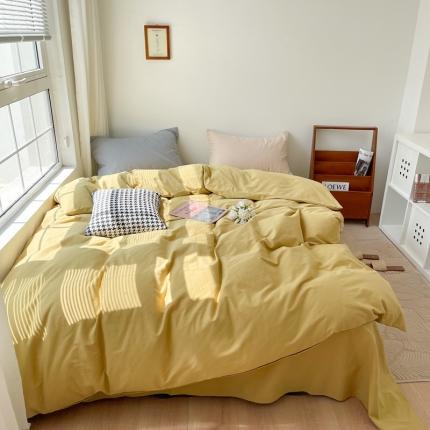 91家纺网 家纺一手货源 找家纺 时年家纺2021新款全棉磨毛纯色混搭四件套 焦糖奶油