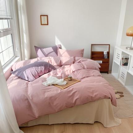 91家纺网 家纺一手货源 找家纺 时年家纺2021新款全棉磨毛纯色混搭四件套 桃桃苏打