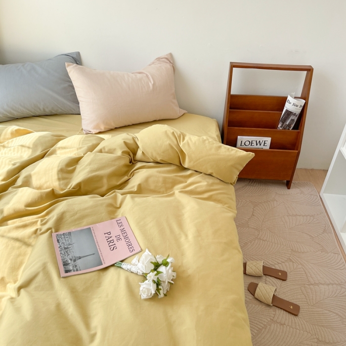 91家纺网 家纺一手货源 找家纺 时年家纺2021新款全棉磨毛纯色混搭四件套 焦糖奶油