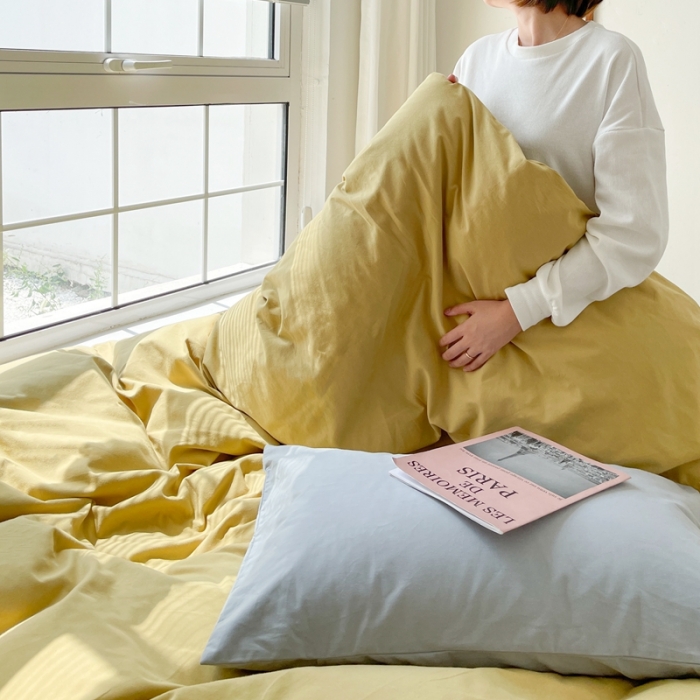 91家纺网 家纺一手货源 找家纺 时年家纺2021新款全棉磨毛纯色混搭四件套 焦糖奶油