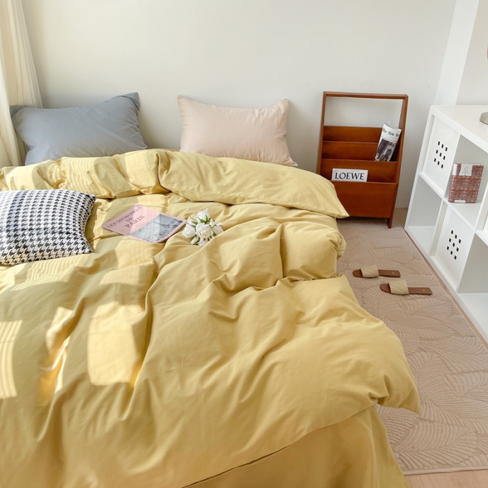 91家纺网 家纺一手货源 找家纺 时年家纺2021新款全棉磨毛纯色混搭四件套 焦糖奶油