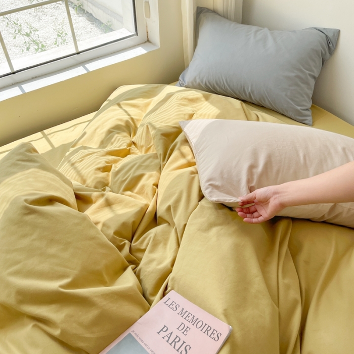 91家纺网 家纺一手货源 找家纺 时年家纺2021新款全棉磨毛纯色混搭四件套 焦糖奶油