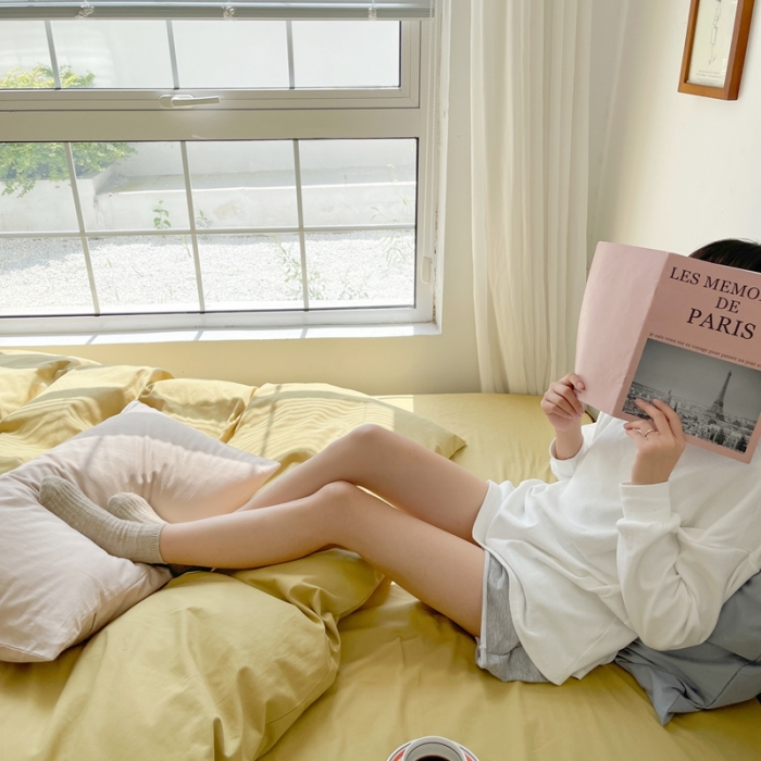 91家纺网 家纺一手货源 找家纺 时年家纺2021新款全棉磨毛纯色混搭四件套 焦糖奶油