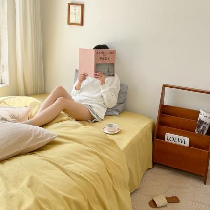 时年家纺2021新款全棉磨毛纯色混搭四件套 焦糖奶油