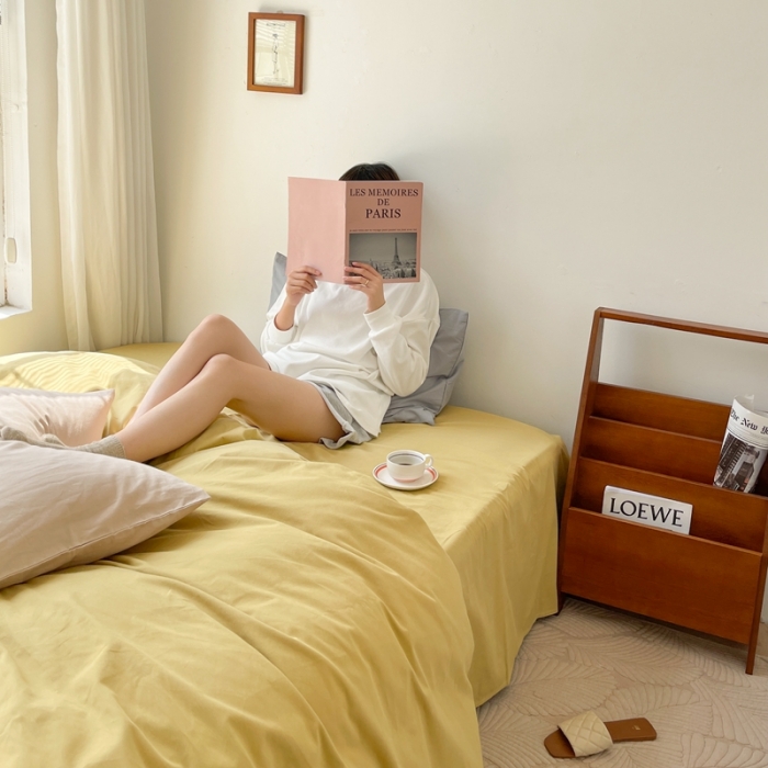 91家纺网 家纺一手货源 找家纺 时年家纺2021新款全棉磨毛纯色混搭四件套 焦糖奶油