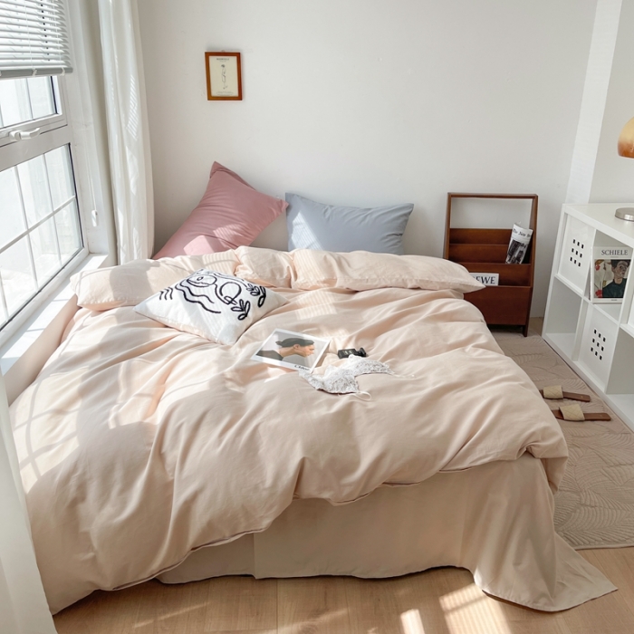 91家纺网 家纺一手货源 找家纺 时年家纺2021新款全棉磨毛纯色混搭四件套 奶酪蜜糖