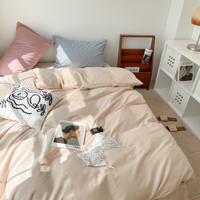 91家纺网 家纺一手货源 找家纺 时年家纺2021新款全棉磨毛纯色混搭四件套 奶酪蜜糖