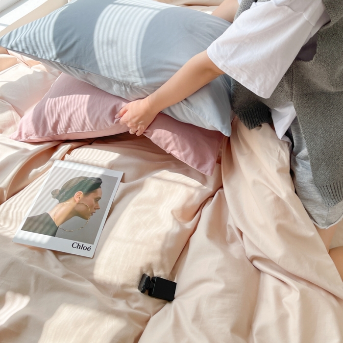 91家纺网 家纺一手货源 找家纺 时年家纺2021新款全棉磨毛纯色混搭四件套 奶酪蜜糖