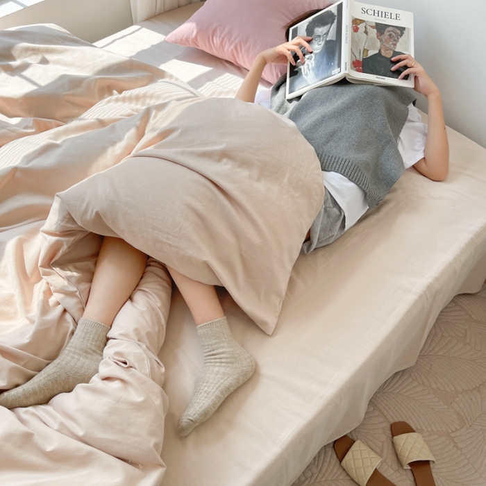 91家纺网 家纺一手货源 找家纺 时年家纺2021新款全棉磨毛纯色混搭四件套 奶酪蜜糖