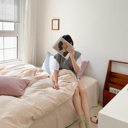 时年家纺2021新款全棉磨毛纯色混搭四件套 奶酪蜜糖