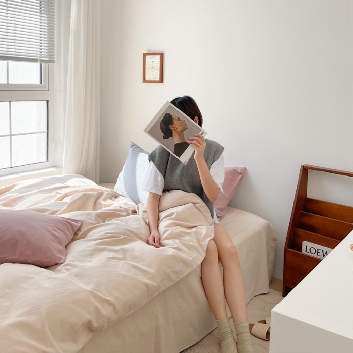 91家纺网 家纺一手货源 找家纺 时年家纺2021新款全棉磨毛纯色混搭四件套 奶酪蜜糖