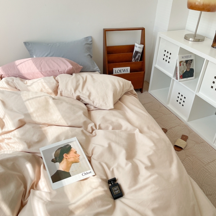 91家纺网 家纺一手货源 找家纺 时年家纺2021新款全棉磨毛纯色混搭四件套 奶酪蜜糖