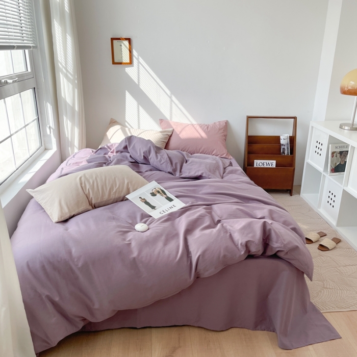 91家纺网 家纺一手货源 找家纺 时年家纺2021新款全棉磨毛纯色混搭四件套 葡萄波波