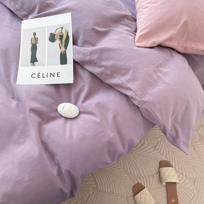 91家纺网 家纺一手货源 找家纺 时年家纺2021新款全棉磨毛纯色混搭四件套 葡萄波波