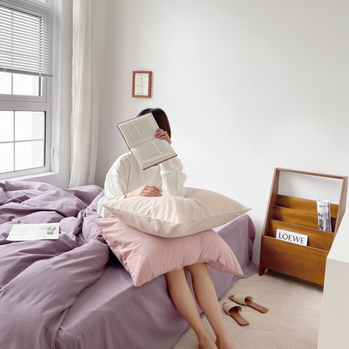 91家纺网 家纺一手货源 找家纺 时年家纺2021新款全棉磨毛纯色混搭四件套 葡萄波波