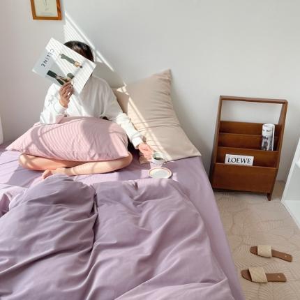 时年家纺2021新款全棉磨毛纯色混搭四件套 葡萄波波