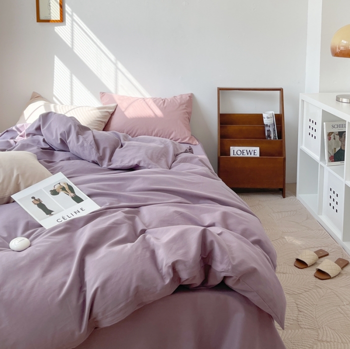 91家纺网 家纺一手货源 找家纺 时年家纺2021新款全棉磨毛纯色混搭四件套 葡萄波波