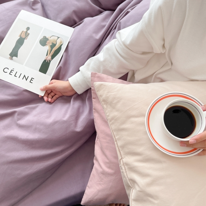 91家纺网 家纺一手货源 找家纺 时年家纺2021新款全棉磨毛纯色混搭四件套 葡萄波波