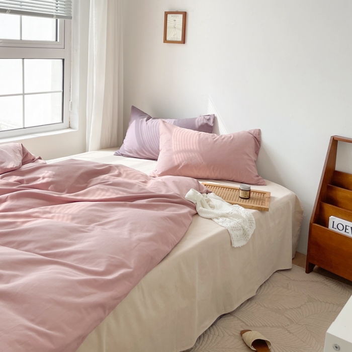 91家纺网 家纺一手货源 找家纺 时年家纺2021新款全棉磨毛纯色混搭四件套 桃桃苏打