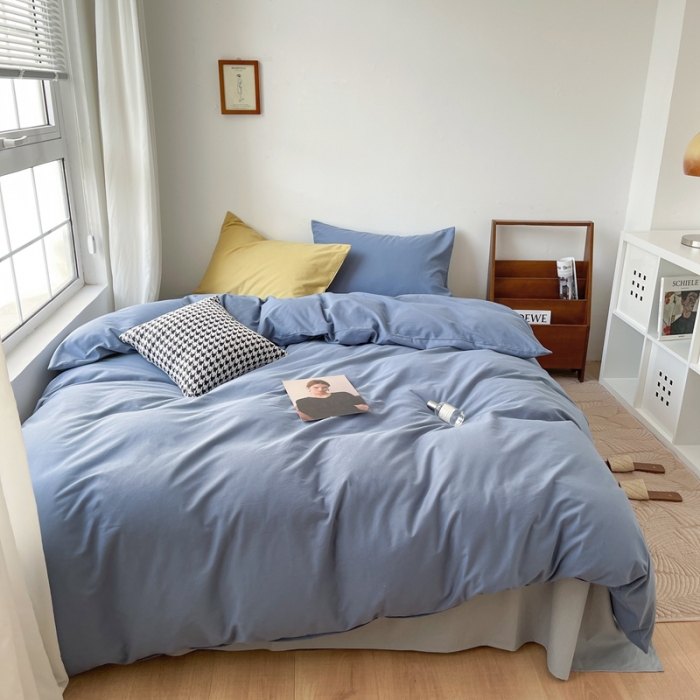 91家纺网 家纺一手货源 找家纺 时年家纺2021新款全棉磨毛纯色混搭四件套 芝士盐盐