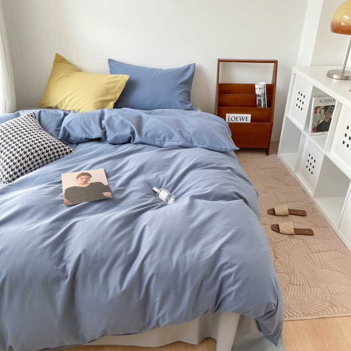 91家纺网 家纺一手货源 找家纺 时年家纺2021新款全棉磨毛纯色混搭四件套 芝士盐盐