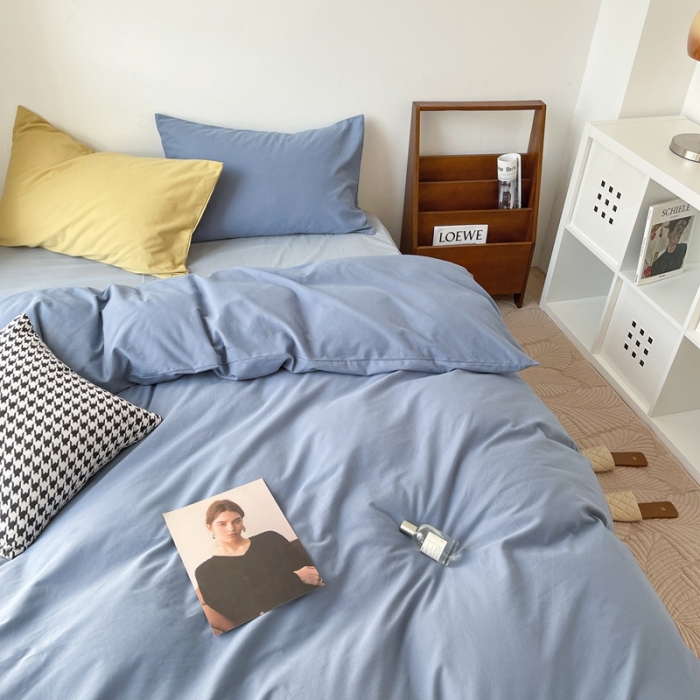 91家纺网 家纺一手货源 找家纺 时年家纺2021新款全棉磨毛纯色混搭四件套 芝士盐盐