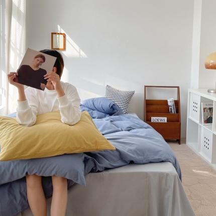 时年家纺2021新款全棉磨毛纯色混搭四件套 芝士盐盐