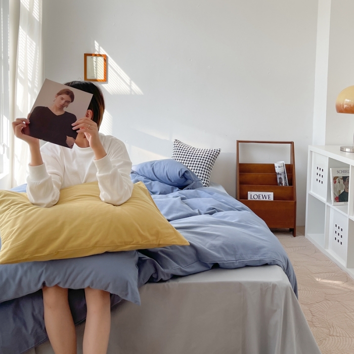 91家纺网 家纺一手货源 找家纺 时年家纺2021新款全棉磨毛纯色混搭四件套 芝士盐盐