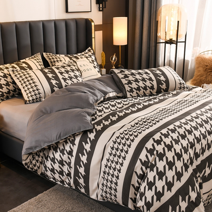 91家纺网 家纺一手货源 找家纺 赫然家纺 新款舒适柔软亲肤爆款芦荟棉四件套货源充足 千鸟格