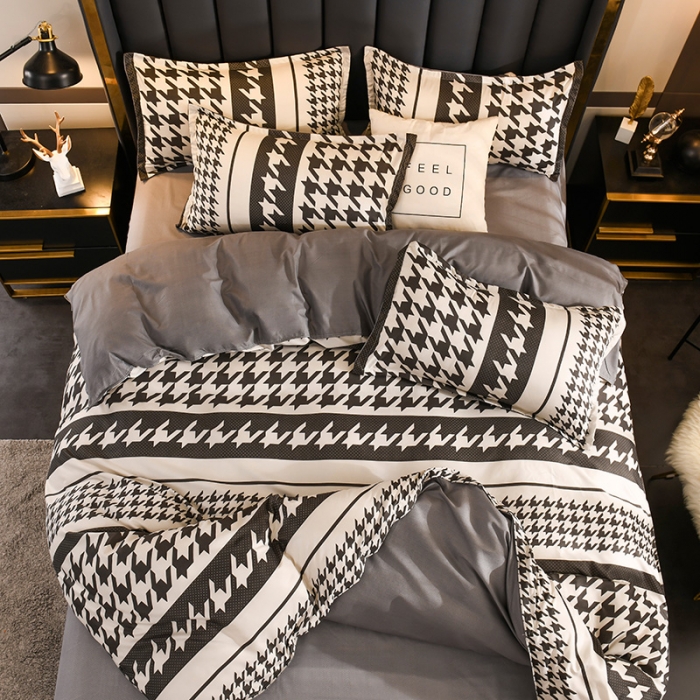 91家纺网 家纺一手货源 找家纺 赫然家纺 新款舒适柔软亲肤爆款芦荟棉四件套货源充足 千鸟格