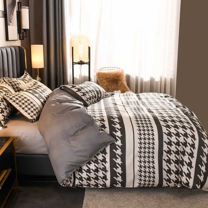 91家纺网 家纺一手货源 找家纺 赫然家纺 新款舒适柔软亲肤爆款芦荟棉四件套货源充足 千鸟格