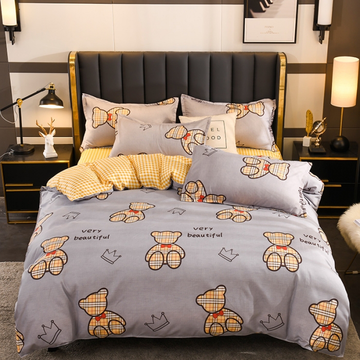 91家纺网 家纺一手货源 找家纺 赫然130g生态长绒棉贡棉植物羊绒加厚斜纹磨毛四件套潮玩小熊