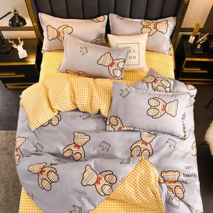 赫然130g生态长绒棉贡棉植物羊绒加厚斜纹磨毛四件套潮玩小熊