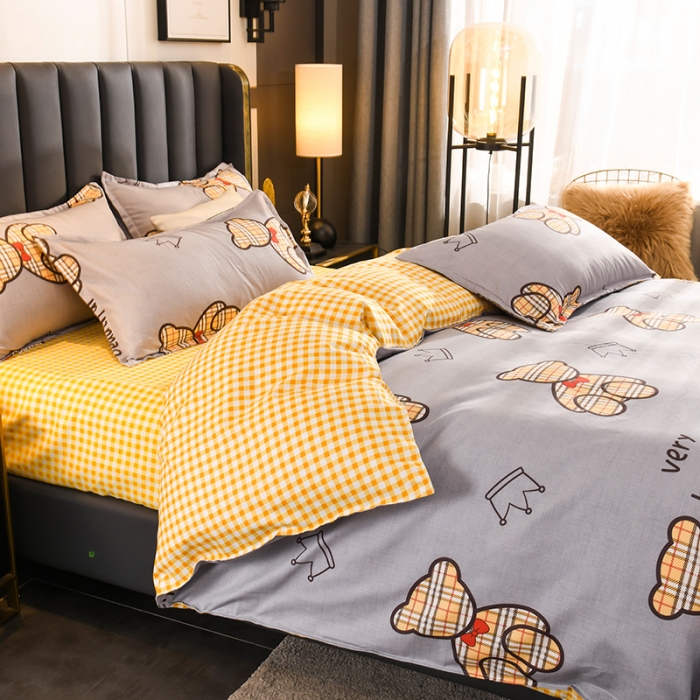 91家纺网 家纺一手货源 找家纺 赫然130g生态长绒棉贡棉植物羊绒加厚斜纹磨毛四件套潮玩小熊