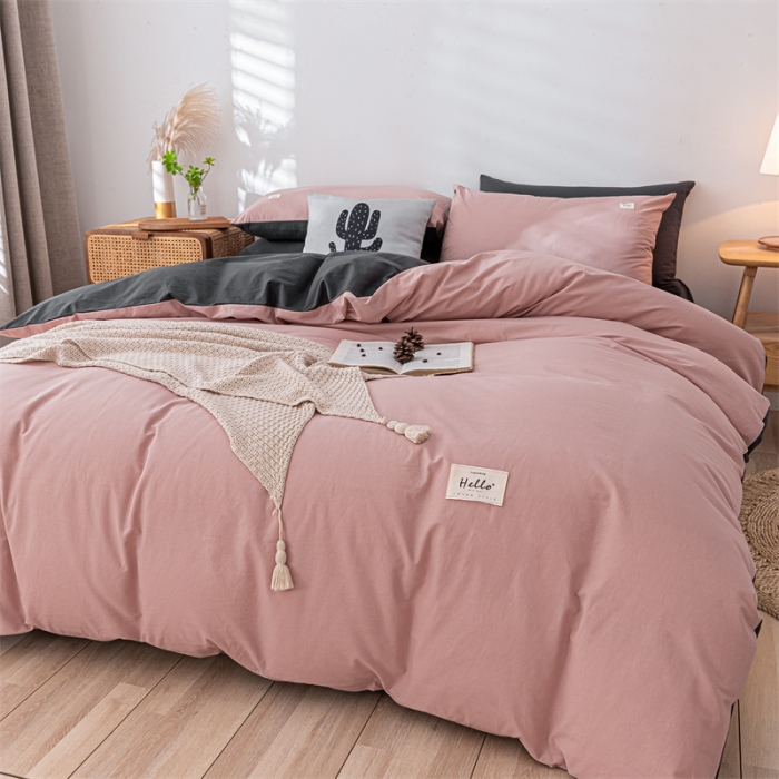 91家纺网 家纺一手货源 找家纺 蓝巢家纺 2021新款全棉色织水洗棉四件套 豆沙深灰