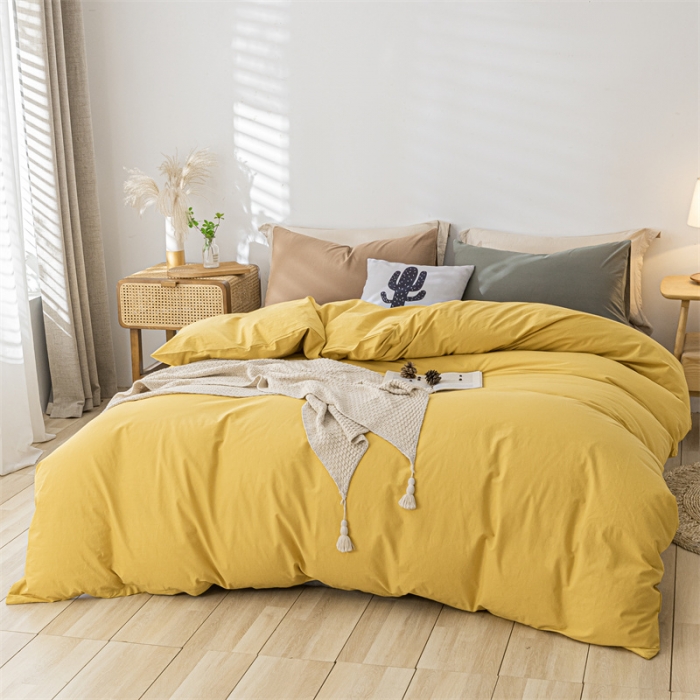 91家纺网 家纺一手货源 找家纺 蓝巢家纺 2021新款全棉色织水洗棉四件套 混搭-姜黄