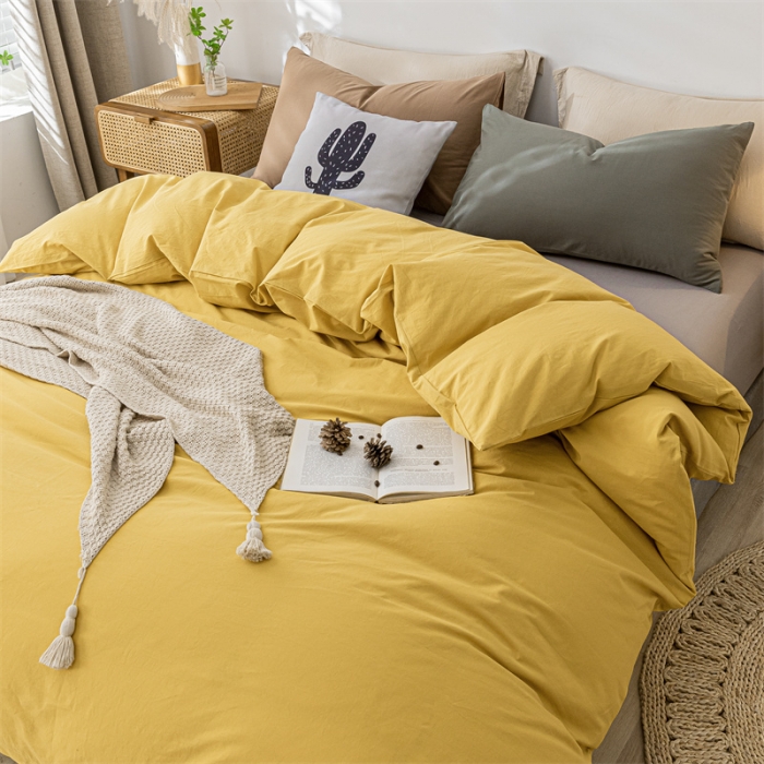 91家纺网 家纺一手货源 找家纺 蓝巢家纺 2021新款全棉色织水洗棉四件套 混搭-姜黄