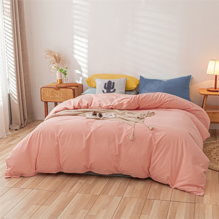 91家纺网 家纺一手货源 找家纺 蓝巢家纺 2021新款全棉色织水洗棉四件套 混搭-香叶粉