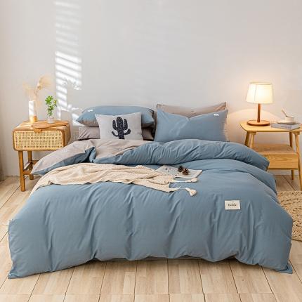 91家纺网 家纺一手货源 找家纺 蓝巢家纺 2021新款全棉色织水洗棉单被套 浅蓝灰