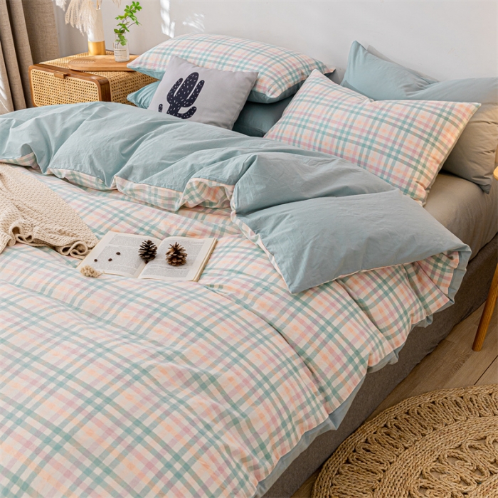 91家纺网 家纺一手货源 找家纺 蓝巢家纺 2021新款全棉色织水洗棉单被套 冰激凌绿