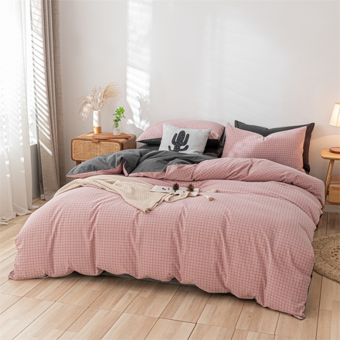 91家纺网 家纺一手货源 找家纺 蓝巢家纺 2021新款全棉色织水洗棉单被套 丁香粉格